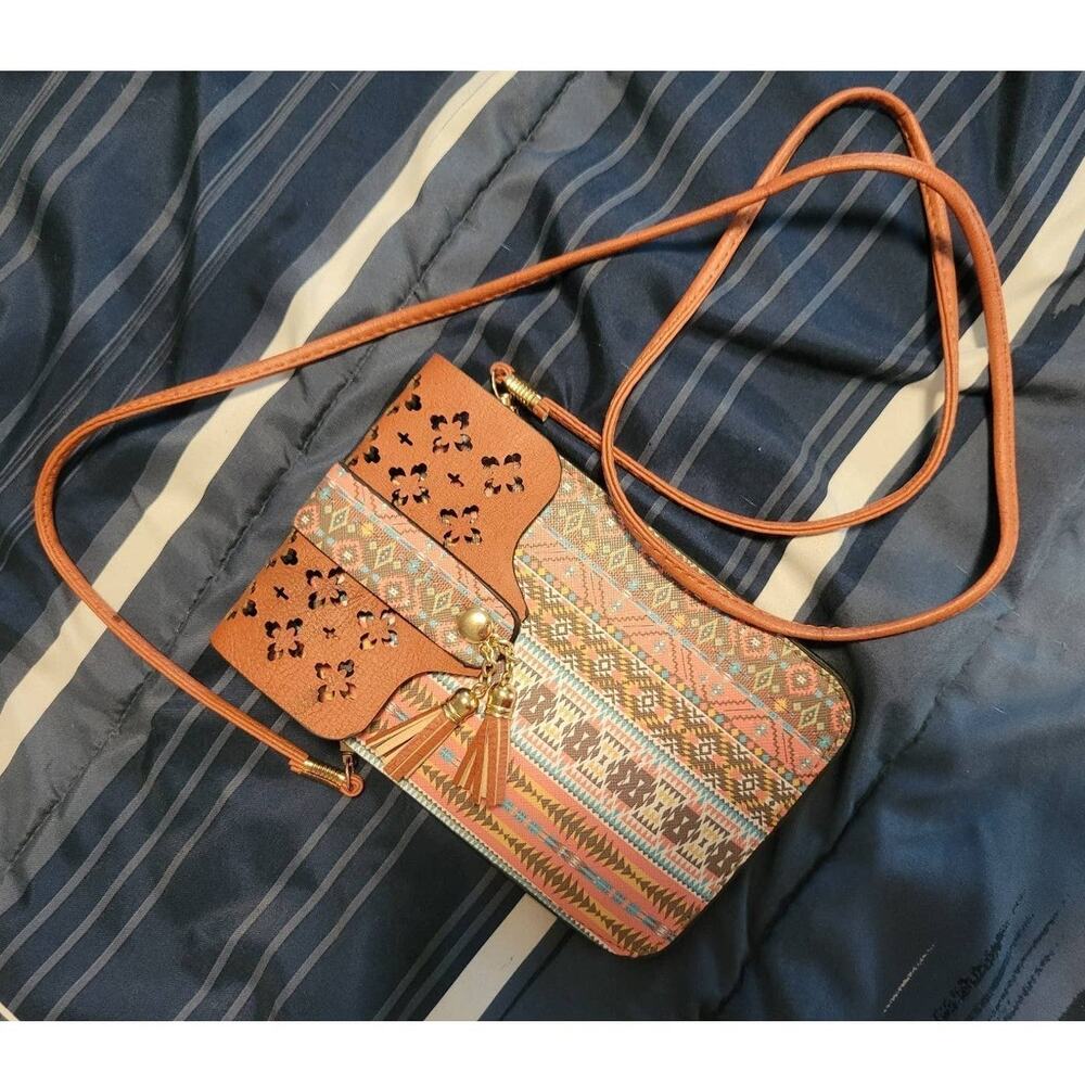 Aztec Crossbody Purse with Tassle and Clear Phone Pouch Lightweight
